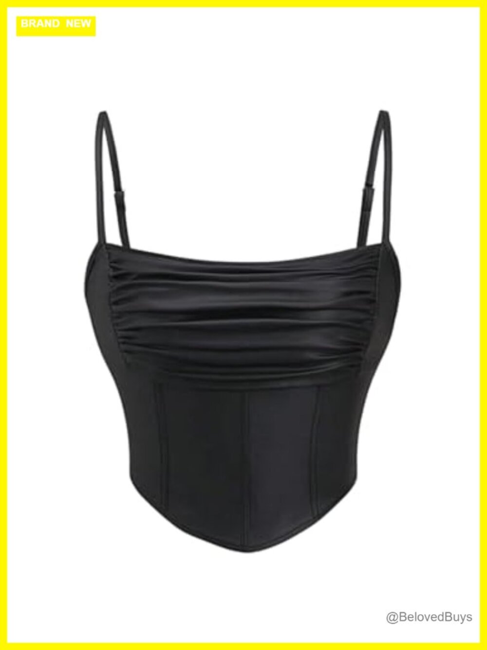 Women's Faux Leather Bustier Crop Top Ruched Corset Tank Spaghetti Straps